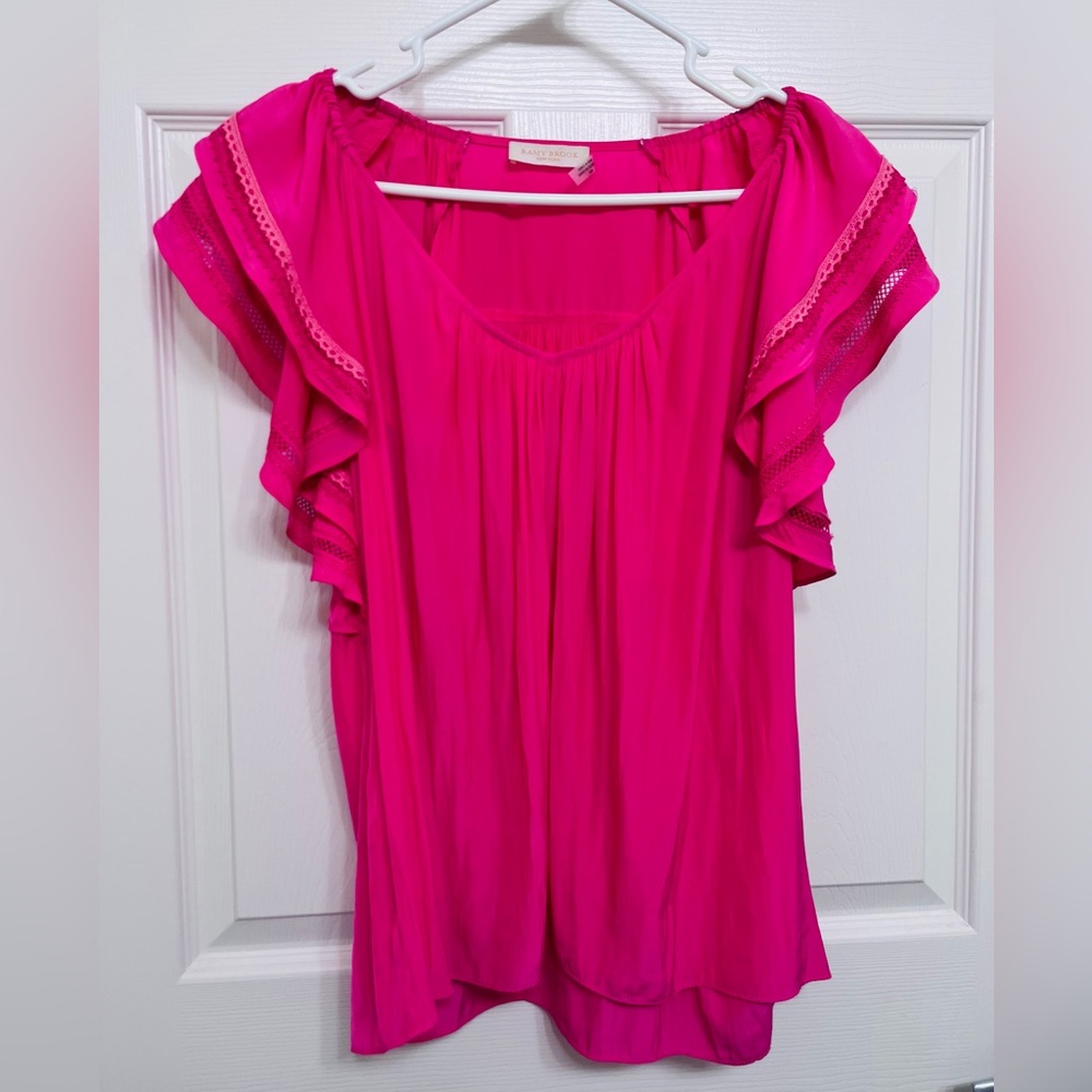 Ramy Brook Fuchsia Ruffle Short Sleeve Blouse,Size M